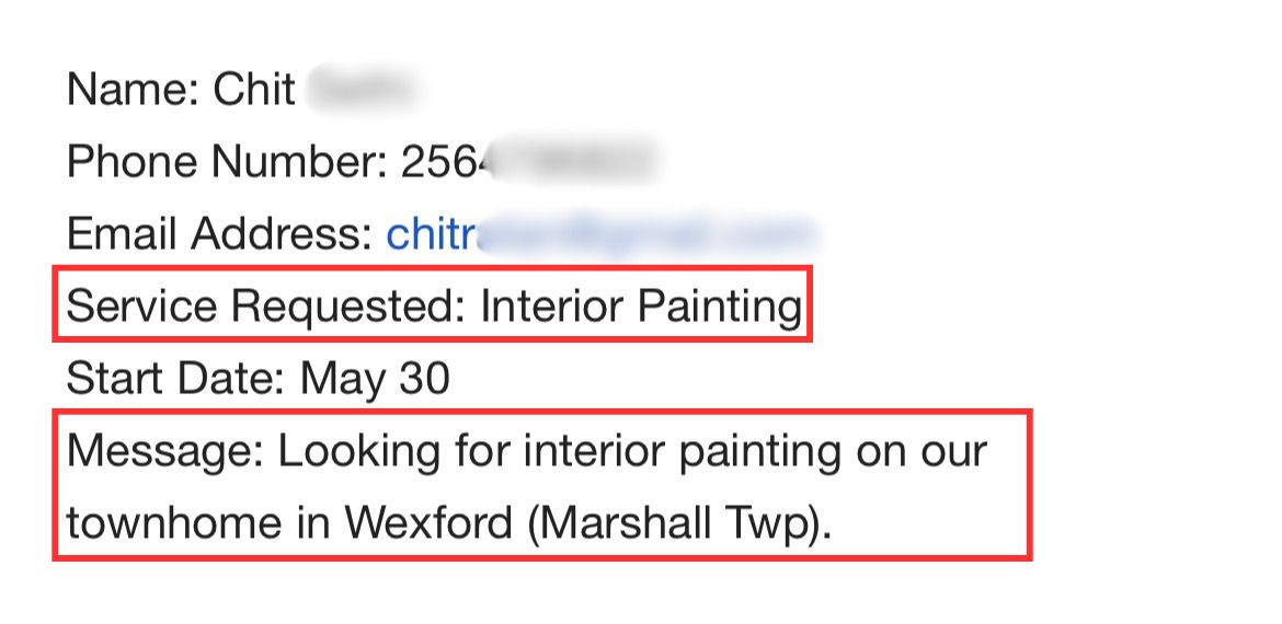 Real lead: Interior Painting inquiry
