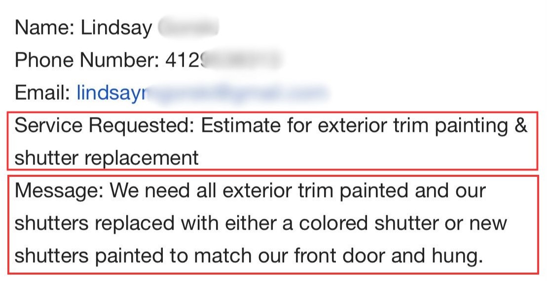 Real lead: Exterior trim and shutters inquiry