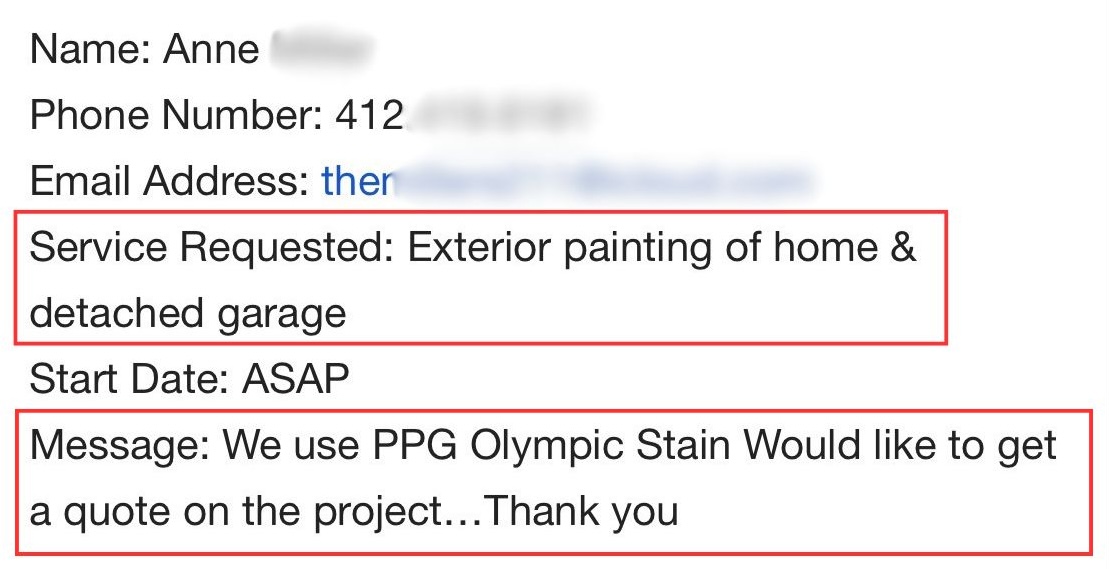 Real lead: Exterior home and detached garage painting inquiry